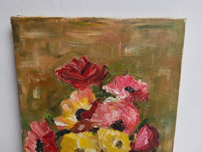 TABLEAU PEINTURE HUILE SUR TOILE BOUQUET DE FLEURS SIGNE R. CARMATANS