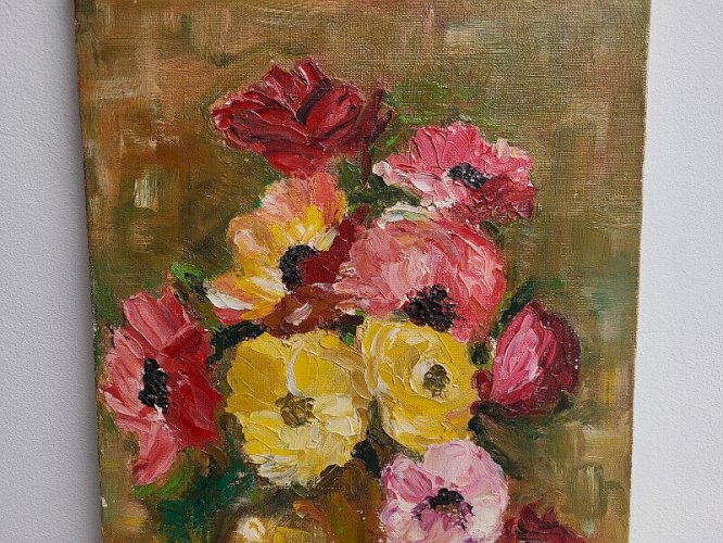 TABLEAU PEINTURE HUILE SUR TOILE BOUQUET DE FLEURS SIGNE R. CARMATANS