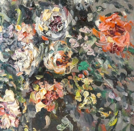 tableau peinture huile sur toile bouquet signé MOBERG 43,5x29,5cm