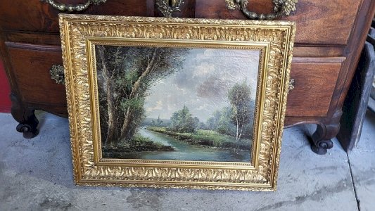 OIL PAINTING ON CANVAS GOLD FRAME SIGNED S. KLUM