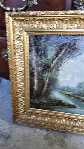 TABLEAU PEINTURE HUILE SUR TOILE CADRE DORE SIGNE S. KLUM