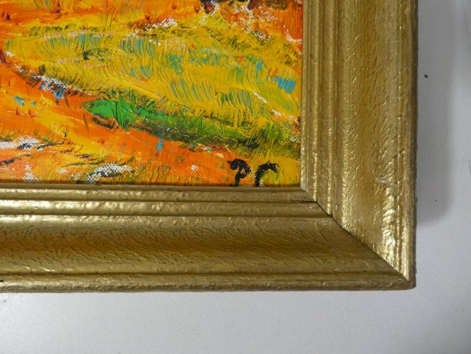 tableau peinture huile sur toile cadre en bois doré