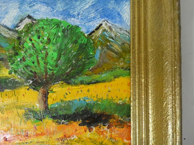 tableau peinture huile sur toile cadre en bois doré