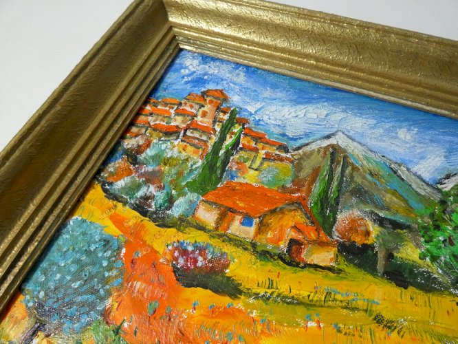 tableau peinture huile sur toile cadre en bois doré