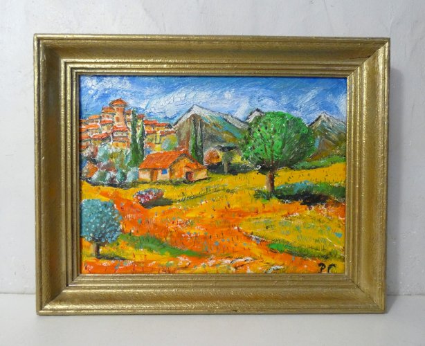 tableau peinture huile sur toile cadre en bois doré