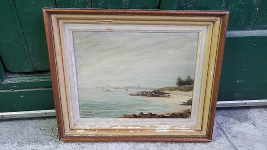 OIL PAINTING ON CANVAS ISLAND OF BATZ SIGNED LINTANF 1947