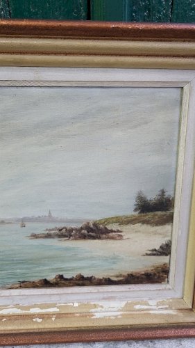 TABLEAU PEINTURE HUILE SUR TOILE ILE DE BATZ SIGNE DE LINTANF 1947