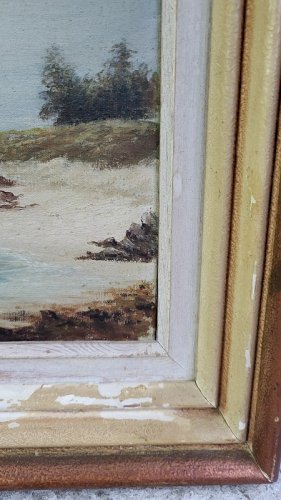 TABLEAU PEINTURE HUILE SUR TOILE ILE DE BATZ SIGNE DE LINTANF 1947