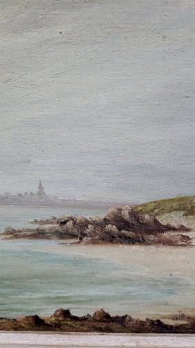 TABLEAU PEINTURE HUILE SUR TOILE ILE DE BATZ SIGNE DE LINTANF 1947