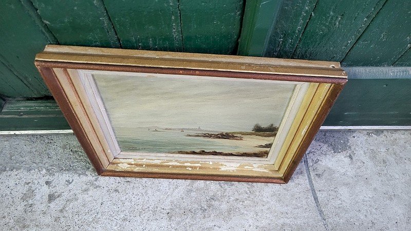 TABLEAU PEINTURE HUILE SUR TOILE ILE DE BATZ SIGNE DE LINTANF 1947