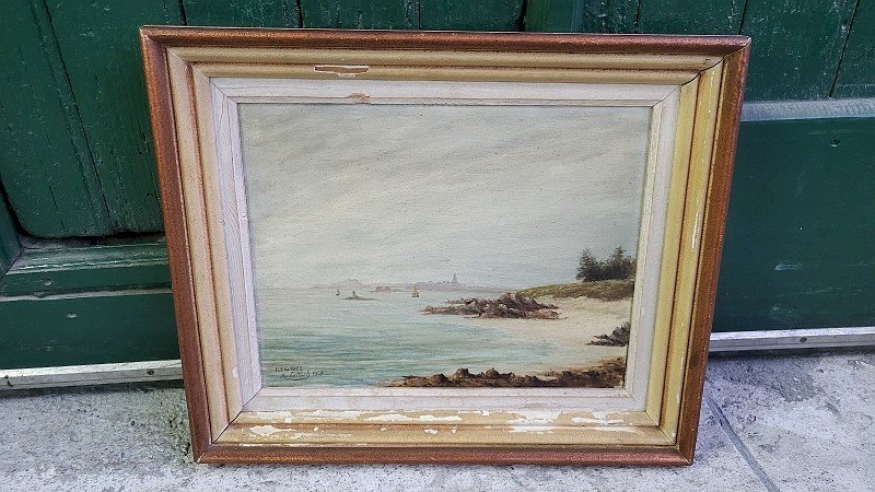 TABLEAU PEINTURE HUILE SUR TOILE ILE DE BATZ SIGNE DE LINTANF 1947