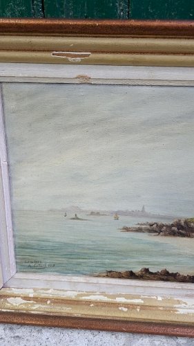 TABLEAU PEINTURE HUILE SUR TOILE ILE DE BATZ SIGNE DE LINTANF 1947
