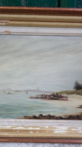 TABLEAU PEINTURE HUILE SUR TOILE ILE DE BATZ SIGNE DE LINTANF 1947