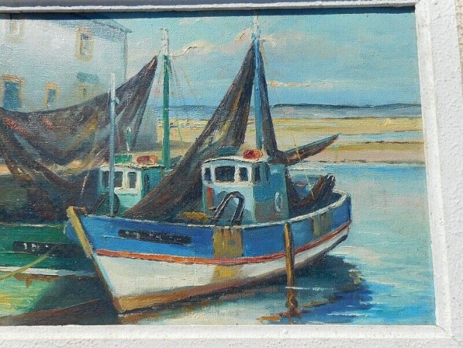 TABLEAU PEINTURE HUILE SUR TOILE MARINE SIGNEE RENEY