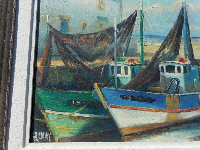 TABLEAU PEINTURE HUILE SUR TOILE MARINE SIGNEE RENEY