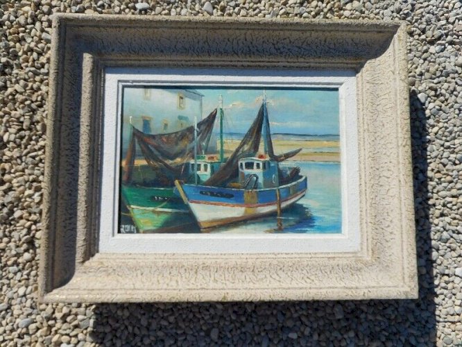 TABLEAU PEINTURE HUILE SUR TOILE MARINE SIGNEE RENEY