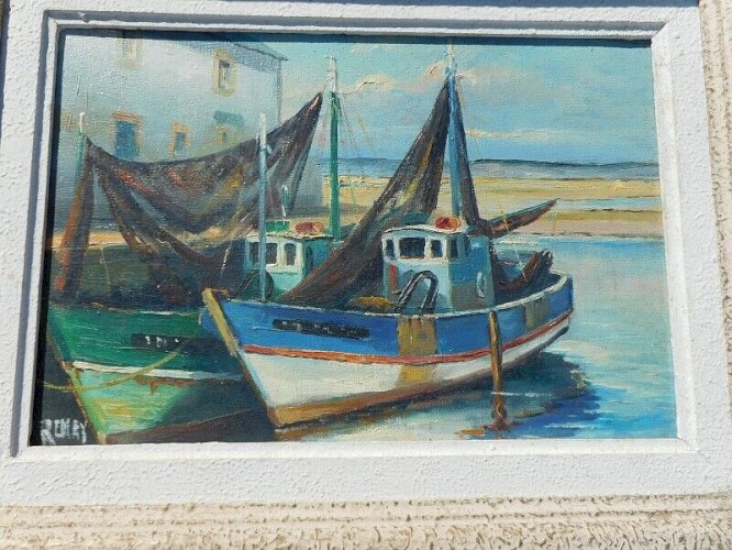 TABLEAU PEINTURE HUILE SUR TOILE MARINE SIGNEE RENEY