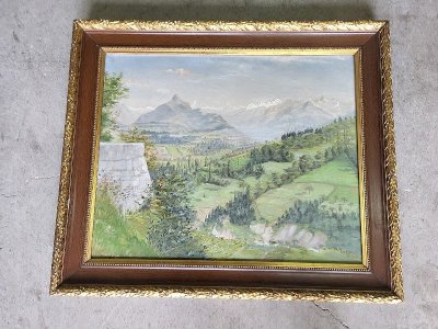 TABLEAU PEINTURE HUILE SUR TOILE MORNEX HAUTE SAVOIE SIGNE RICHARS 1904