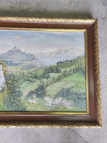 TABLEAU PEINTURE HUILE SUR TOILE MORNEX HAUTE SAVOIE SIGNE RICHARS 1904