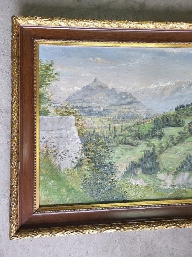 TABLEAU PEINTURE HUILE SUR TOILE MORNEX HAUTE SAVOIE SIGNE RICHARS 1904