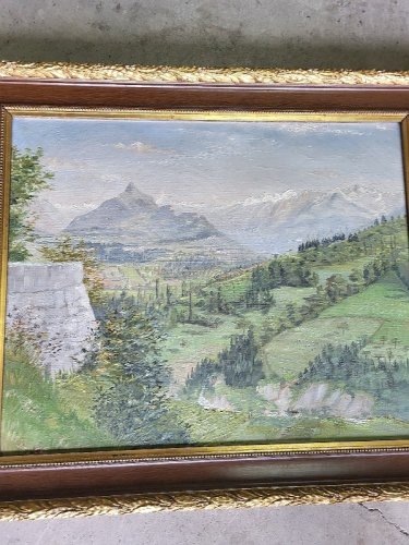 TABLEAU PEINTURE HUILE SUR TOILE MORNEX HAUTE SAVOIE SIGNE RICHARS 1904