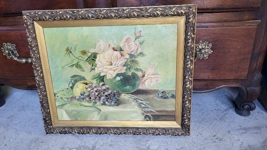 TABLEAU PEINTURE HUILE SUR TOILE NATURE MORTE ANONYME