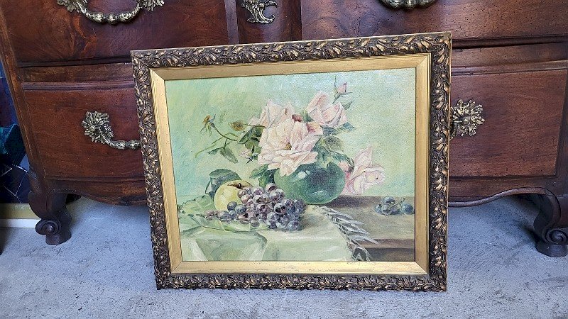 TABLEAU PEINTURE HUILE SUR TOILE NATURE MORTE ANONYME