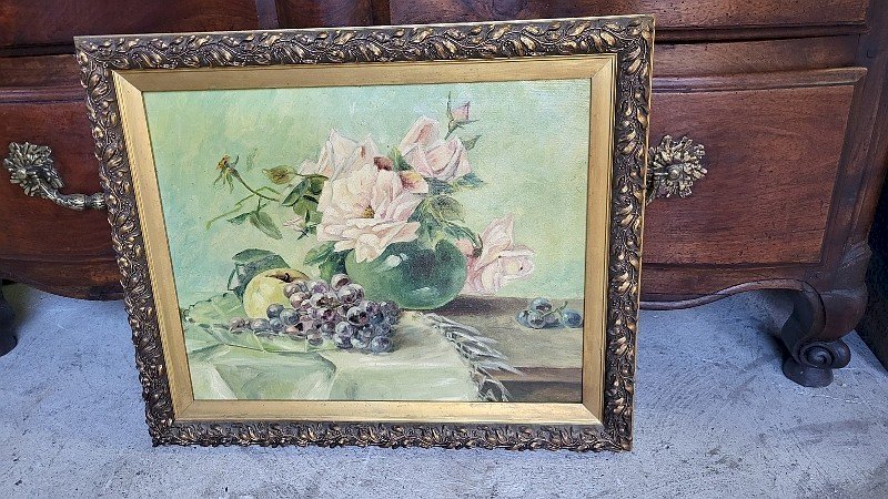 TABLEAU PEINTURE HUILE SUR TOILE NATURE MORTE ANONYME