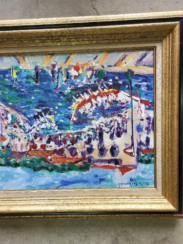 TABLEAU PEINTURE HUILE SUR TOILE PERIS CARBONELL SETE LES JOUTES 1990