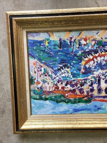 TABLEAU PEINTURE HUILE SUR TOILE PERIS CARBONELL SETE LES JOUTES 1990