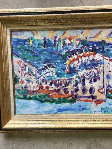 TABLEAU PEINTURE HUILE SUR TOILE PERIS CARBONELL SETE LES JOUTES 1990