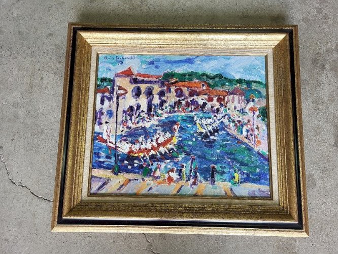 TABLEAU PEINTURE HUILE SUR TOILE PERIS CARBONELL SETE LES JOUTES 1990