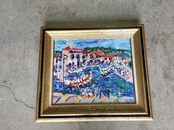 TABLEAU PEINTURE HUILE SUR TOILE PERIS CARBONELL SETE LES JOUTES 1990