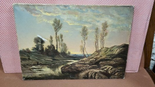 OIL PAINTING ON CANVAS SIGNED "JR" TO BE RESTORED