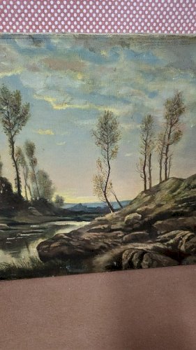 TABLEAU PEINTURE HUILE SUR TOILE SIGNEE "JR" A RESTAURER