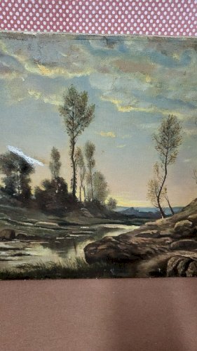 TABLEAU PEINTURE HUILE SUR TOILE SIGNEE "JR" A RESTAURER