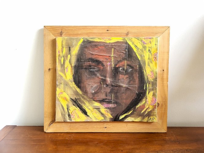 TABLEAU PEINTURE HUILE SUR TOILE VISAGE DU BOUT DU MONDE AP DE A. PONTVIANNE