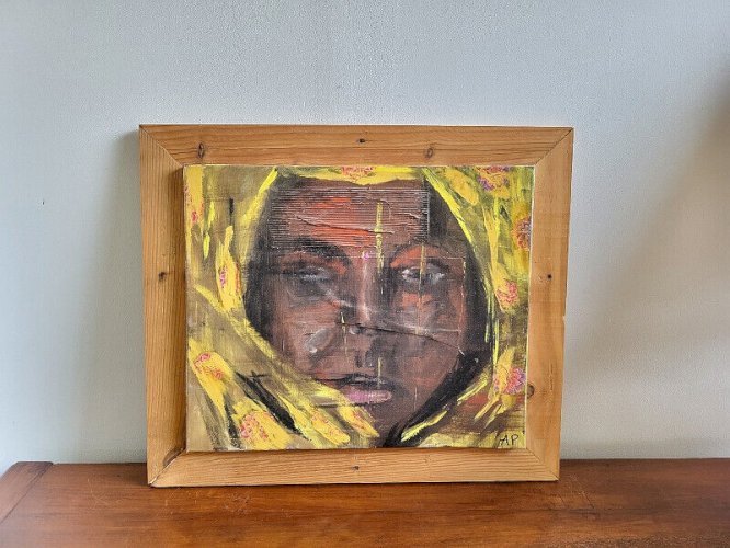 TABLEAU PEINTURE HUILE SUR TOILE VISAGE DU BOUT DU MONDE AP DE A. PONTVIANNE
