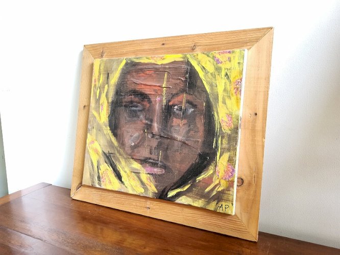 TABLEAU PEINTURE HUILE SUR TOILE VISAGE DU BOUT DU MONDE AP DE A. PONTVIANNE