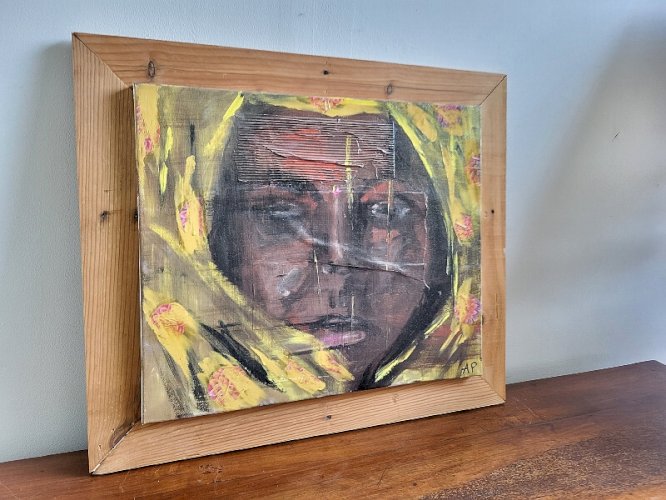 TABLEAU PEINTURE HUILE SUR TOILE VISAGE DU BOUT DU MONDE AP DE A. PONTVIANNE