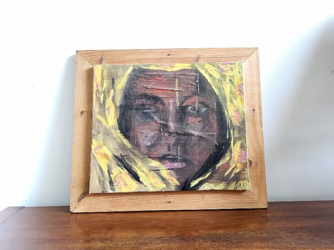 TABLEAU PEINTURE HUILE SUR TOILE VISAGE DU BOUT DU MONDE AP DE A. PONTVIANNE
