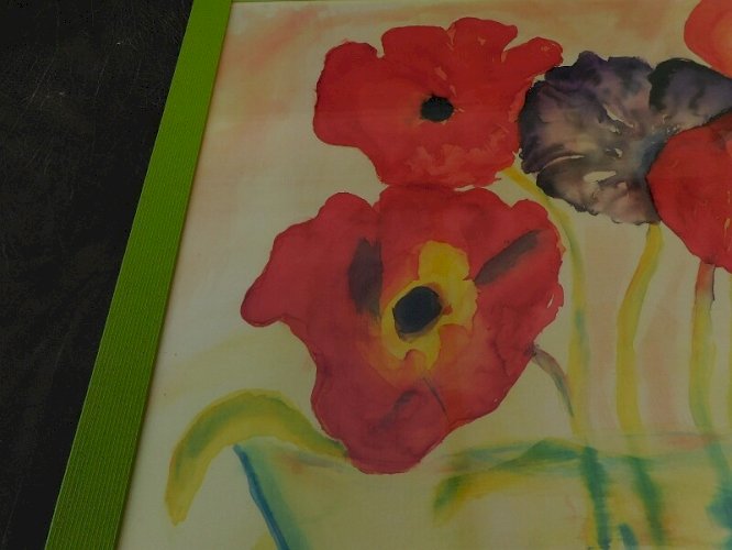 TABLEAU PEINTURE MARINE HUILE SUR TISSU FLEURS