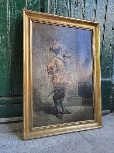 TABLEAU PEINTURE MOUSQUETAIRE HUILE SUR TOILE DU XIX ème SIECLE