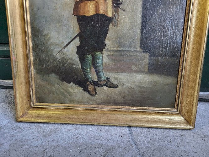 TABLEAU PEINTURE MOUSQUETAIRE HUILE SUR TOILE DU XIX ème SIECLE