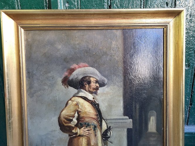 TABLEAU PEINTURE MOUSQUETAIRE HUILE SUR TOILE DU XIX ème SIECLE