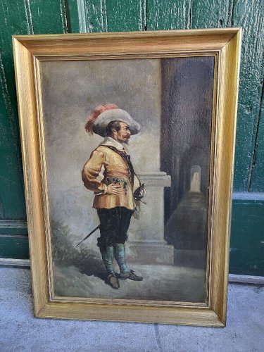 TABLEAU PEINTURE MOUSQUETAIRE HUILE SUR TOILE DU XIX ème SIECLE