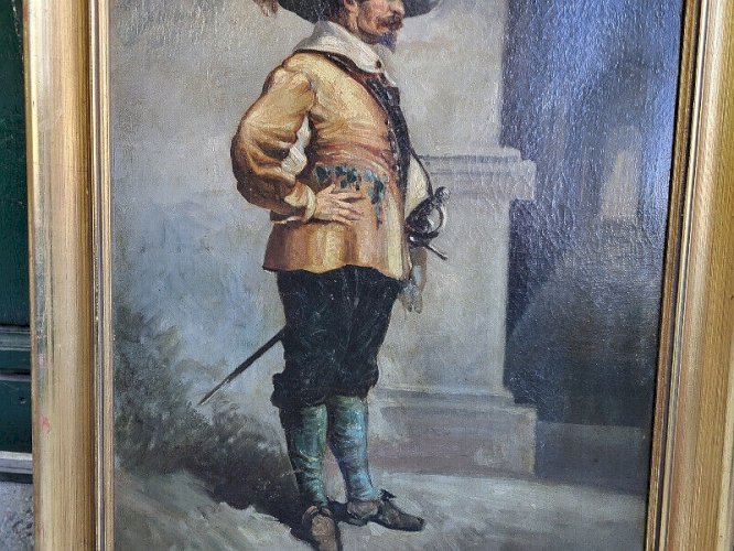 TABLEAU PEINTURE MOUSQUETAIRE HUILE SUR TOILE DU XIX ème SIECLE