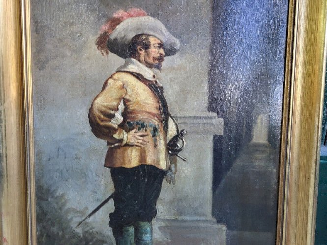 TABLEAU PEINTURE MOUSQUETAIRE HUILE SUR TOILE DU XIX ème SIECLE