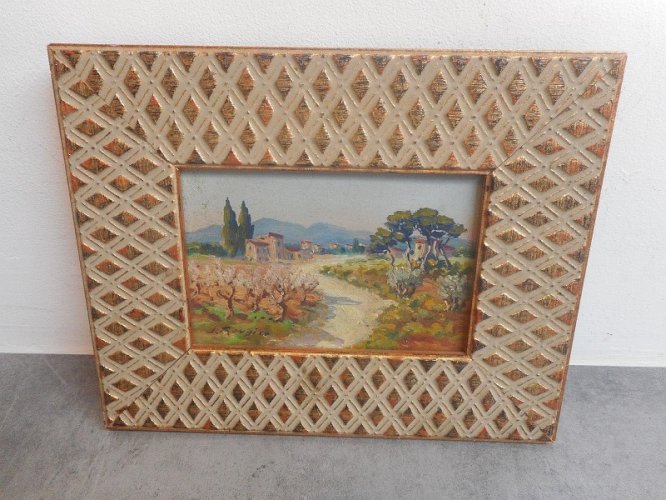 TABLEAU PEINTURE PAYSAGE AVEC CADRE SIGNEE J.RONGICE