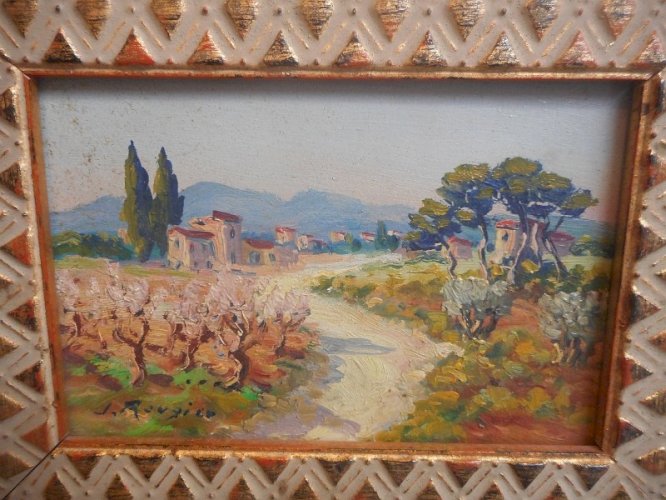 TABLEAU PEINTURE PAYSAGE AVEC CADRE SIGNEE J.RONGICE